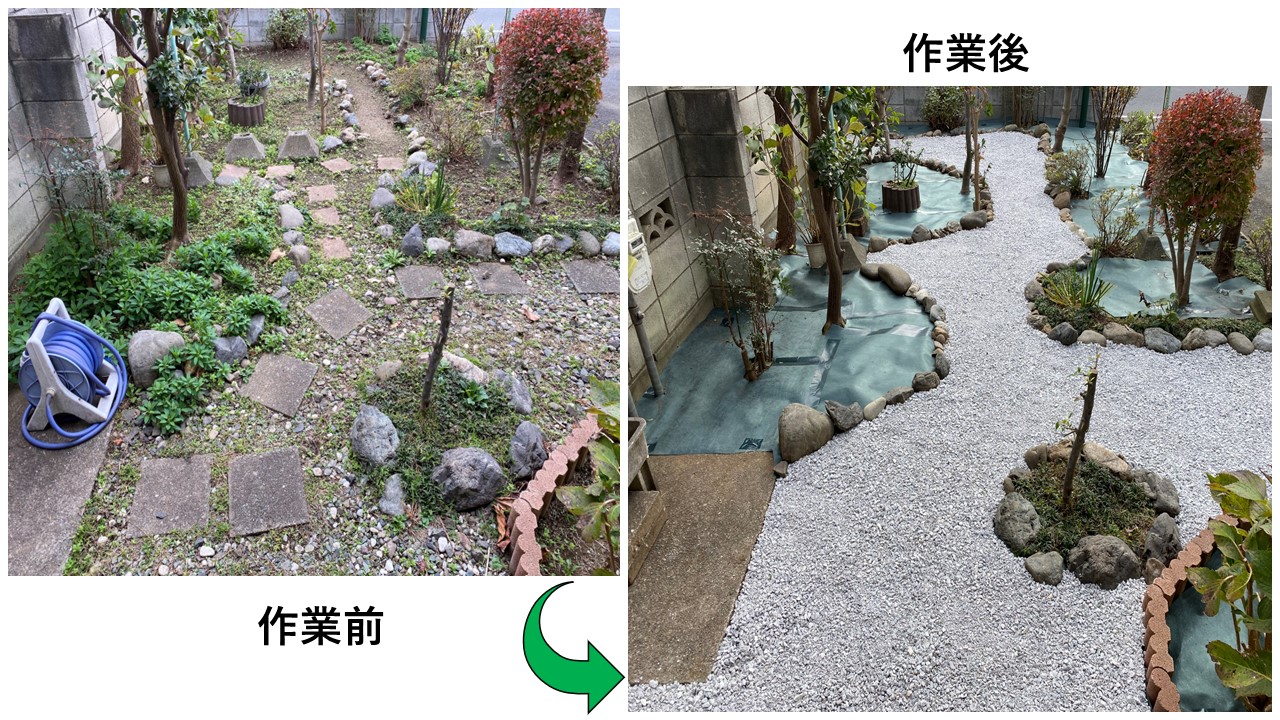 ２月２７日　防草シート　砂利敷き　オススメ